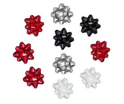 Black, Red, Silver & White Gift Bows, 10-Pack