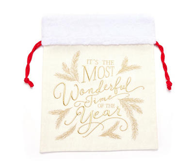 "Wonderful Time" Cream Fur Drawstring Gift Bag