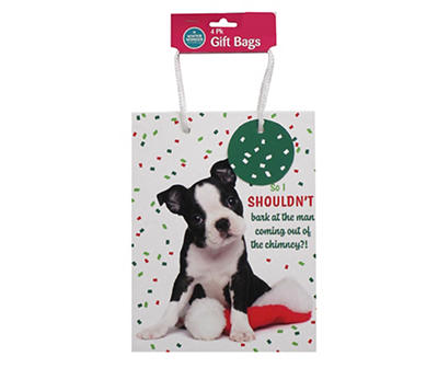 Puppy & Santa Hat Medium Vertical Gift Bags, 4-Pack