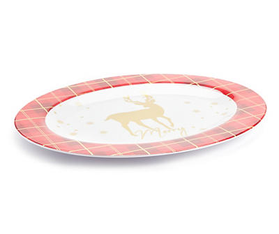Red & Gold Melamine Oval Platter Plate