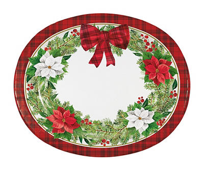 Poinsettia & Berry Wreath Paper Platter Plates, 8-Pack