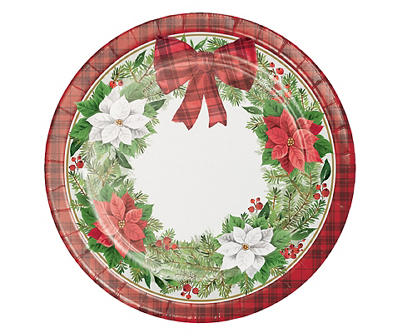 Poinsettia & Berry Wreath Paper Dessert Plates, 32-Pack