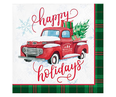 "Happy Holidays" Vintage Truck Paper Beverage Napkins, 32-Pack