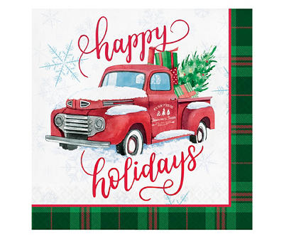 "Happy Holidays" Vintage Truck Paper Lunch Napkins, 30-Pack