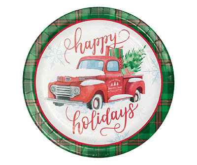 "Happy Holidays" Vintage Truck Paper Dinner Plates, 20-Pack