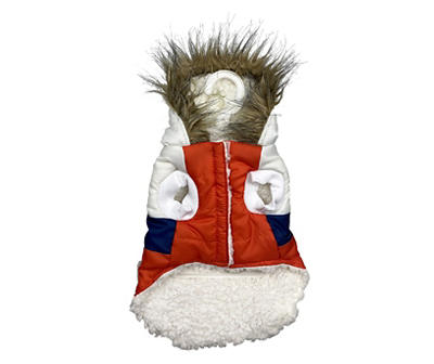 Pet Large Red & White Color Block Puffer Jacket