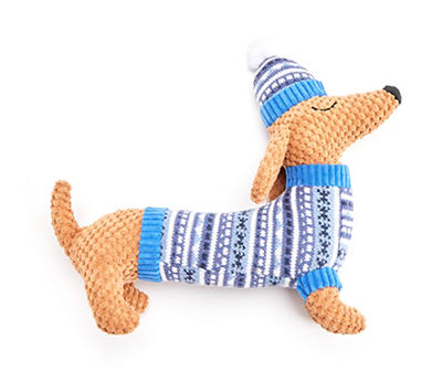 Brown Dachshund Dog Wearing Winter Sweater Dog Toy