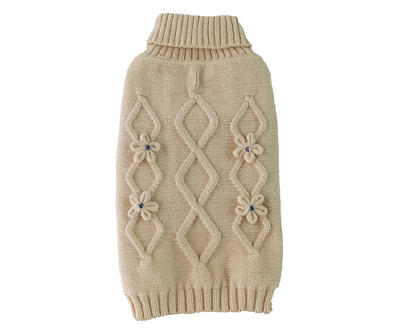 Pet X-Large Tan Jeweled Chunky Cable Knit Sweater