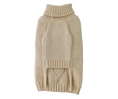 Pet Small Tan Jeweled Chunky Cable Knit Sweater