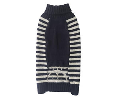 Pet Small Navy & White Stripe Bear Patch Sweater