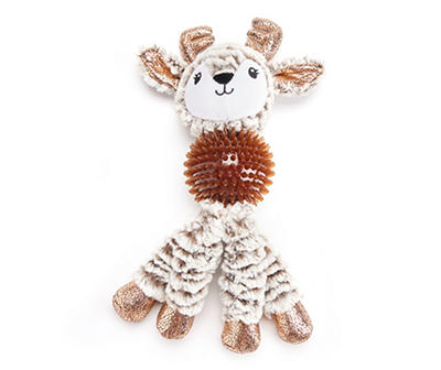 Tan Shiny Reindeer Plush & Rubberized Ball Dog Toy
