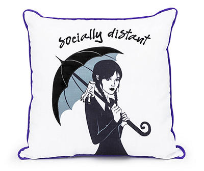 Wednesday "Socially Distant" White & Purple Square Throw Pillow