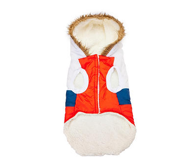 Pet X-Large Red & White Color Block Puffer Jacket