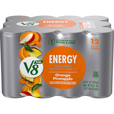 V8 +Energy Orange Pineapple Energy Drink, 8 fl oz Can (12 Pack)