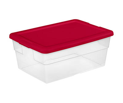 16-Qt. Clear & Rocket Red Lidded Storage Totes, 2-Pack