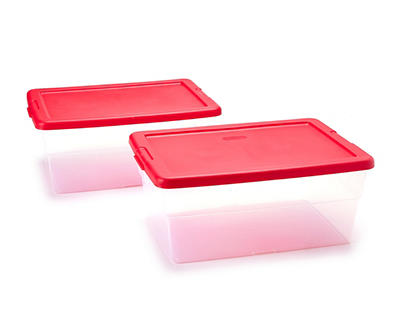 16-Qt. Clear & Rocket Red Lidded Storage Totes, 2-Pack