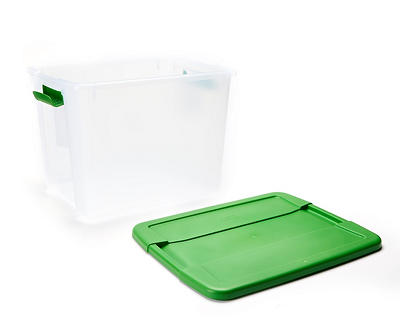 12-Gal. Clear Latch Storage Tote With Green Lid