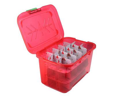 33-Qt. Red Tinted 45-Cell Snowflake Ornament Storage Box
