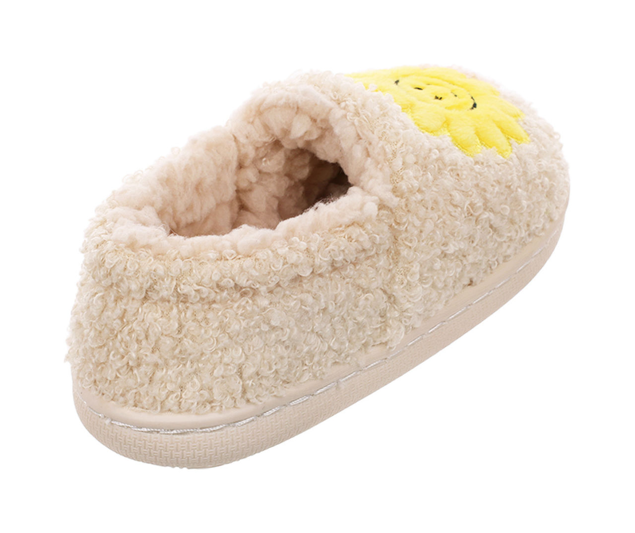 Toddler L Ivory Smiley Flower Sherpa Moccasin Slipper