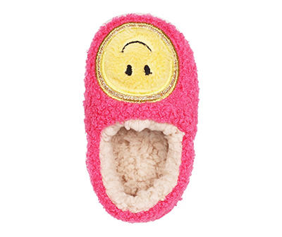 Toddler S Bright Pink Smiley Face Sherpa Slippers