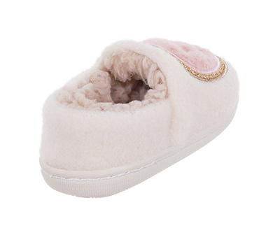 Toddler L Ivory & Pink Smiley Face Scuff Slipper