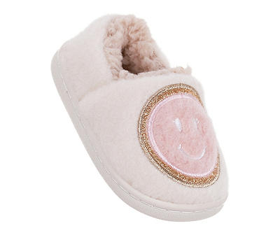 Toddler M Ivory & Pink Smiley Face Scuff Slipper