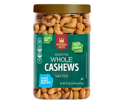 Roasted & Salted Whole Cashews, 30 oz.