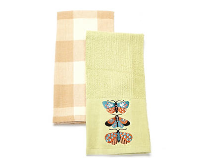 Laurel Green & Tan Butterfly 2-Piece Kitchen Towel Set