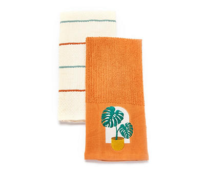 Orange & Cream Monstera 2-Piece Kitchen Towel Set