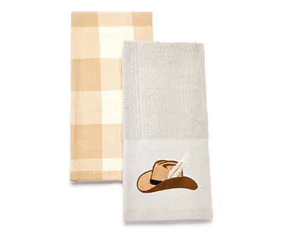 Microchip Gray & Tan Feather Fedora 2-Piece Kitchen Towel Set