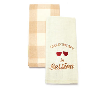 Laurel Green & Tan Wine 2-Piece Kitchen Towel Set