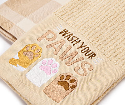"Wash Your Paws" Bleached Sand & Tan 2-Piece Kitchen Towel Set