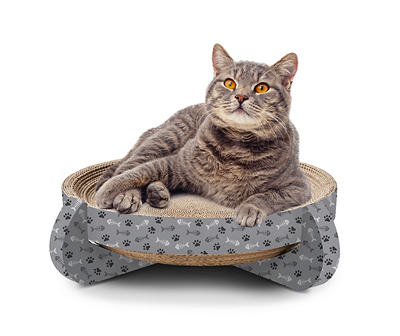 Gray Fishbone Round Cat Scratcher with Catnip