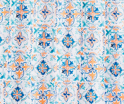 Tropicoastal White, Coral & Blue Tile Pattern 13-Piece Shower Curtain Set