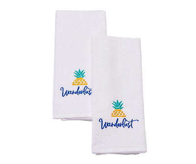 Tropicoastal "Wanderlust" White Pineapple Emroidered Hand Towels, 2-Pack