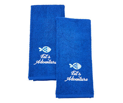 Tropicoastal "Adventure" Blue Fish Emroidered Hand Towels, 2-Pack
