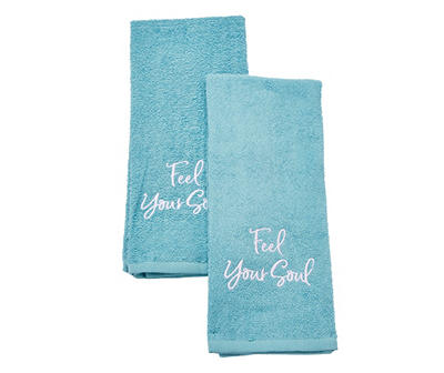 Tropicoastal "Feel Your Soul" Blue Emroidered Hand Towels, 2-Pack