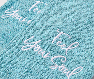 Tropicoastal "Feel Your Soul" Blue Emroidered Hand Towels, 2-Pack
