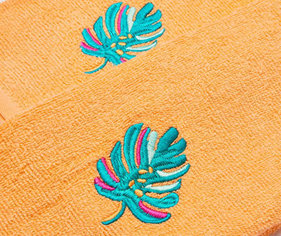 Tropicoastal Orange Palm Leaf Emroidered Hand Towels, 2-Pack