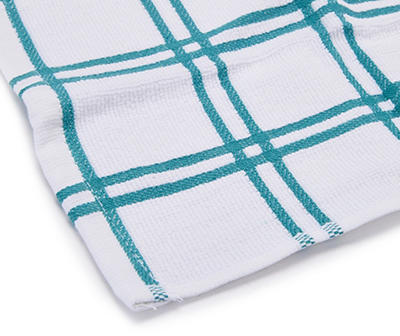 White & Teal Plaid Dishcloths, 2-Pack