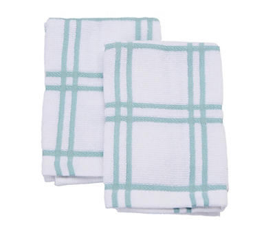 White & Light Blue Grid Plaid Dishcloths, 2-Pack