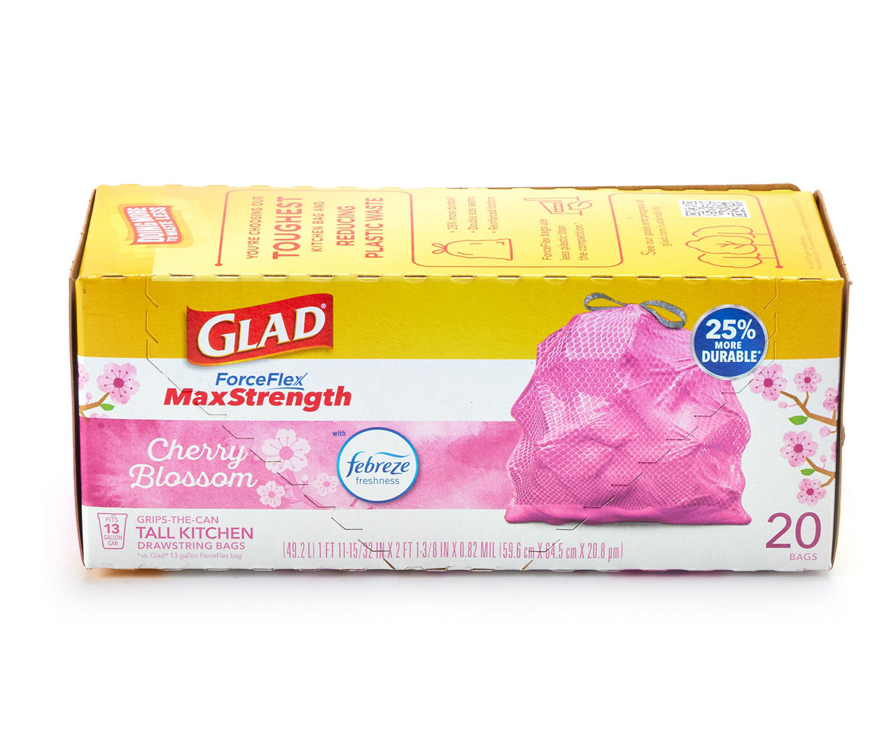 Glad Cherry Blossom Scent Pink Tall Kitchen ForceFlex MaxStrength™ Trash  Bags