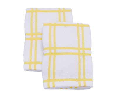 White & Yellow Grid Plaid Dishcloths, 2-Pack