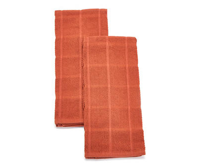 Rust Grid-Texture Cotton Kitchen Towels, 2-Pack