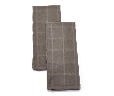 Gray Grid-Texture Cotton Kitchen Towels, 2-Pack