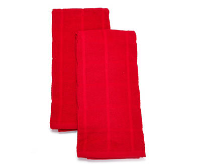 Red Grid-Texture Cotton Kitchen Towels, 2-Pack