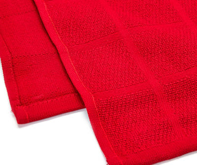 Red Grid-Texture Cotton Kitchen Towels, 2-Pack