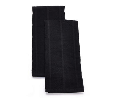 Black Grid-Texture Cotton Kitchen Towels, 2-Pack