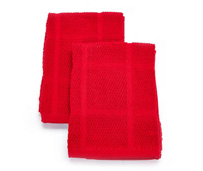 Red Grid-Texture Cotton Dishcloths, 2-Pack