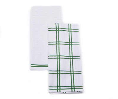 White & Dark Ivy Plaid & Stripe Cotton Kitchen Towels, 2-Pack